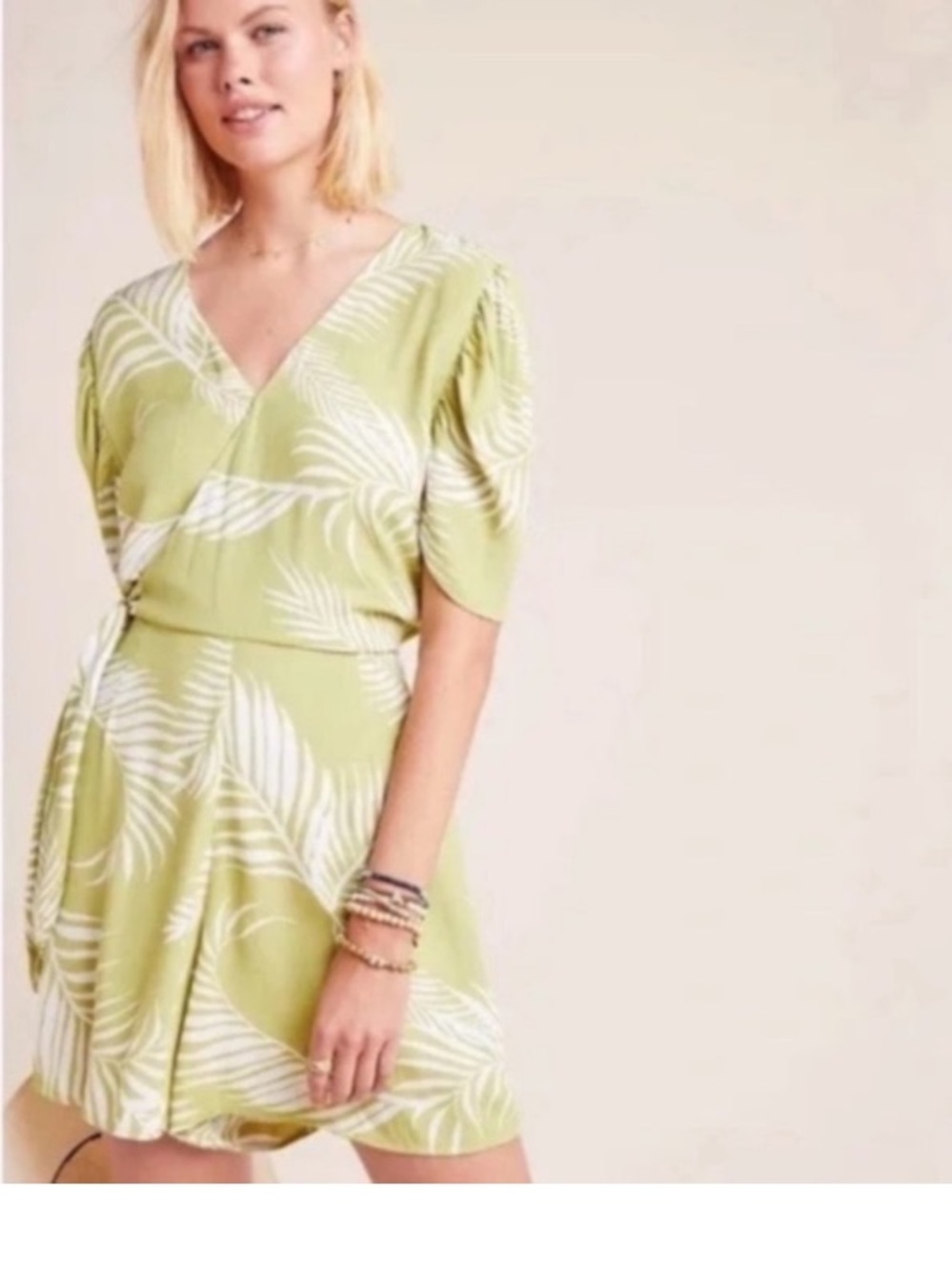 Cleobella Remington Green/White Palm Wrap Flowy Romper Small